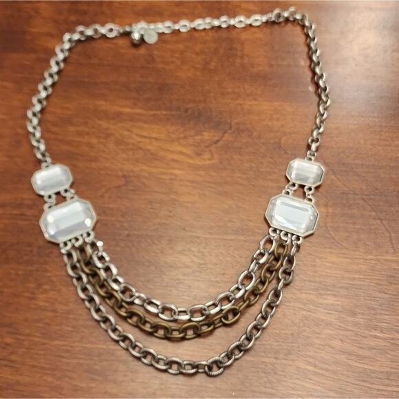 MIXED metals multi strand jeweled layer‎ necklace - Picture 2 of 7